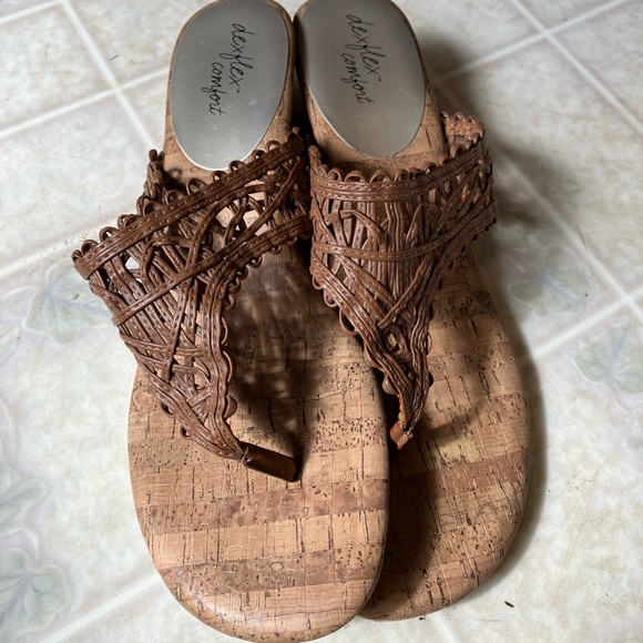 Dexflex Comfort Wedge sandals cork heel Slip on woven Thong - Picture 1 of 4